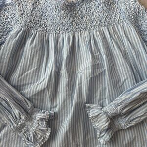 Maeve blue and white smocked blouse